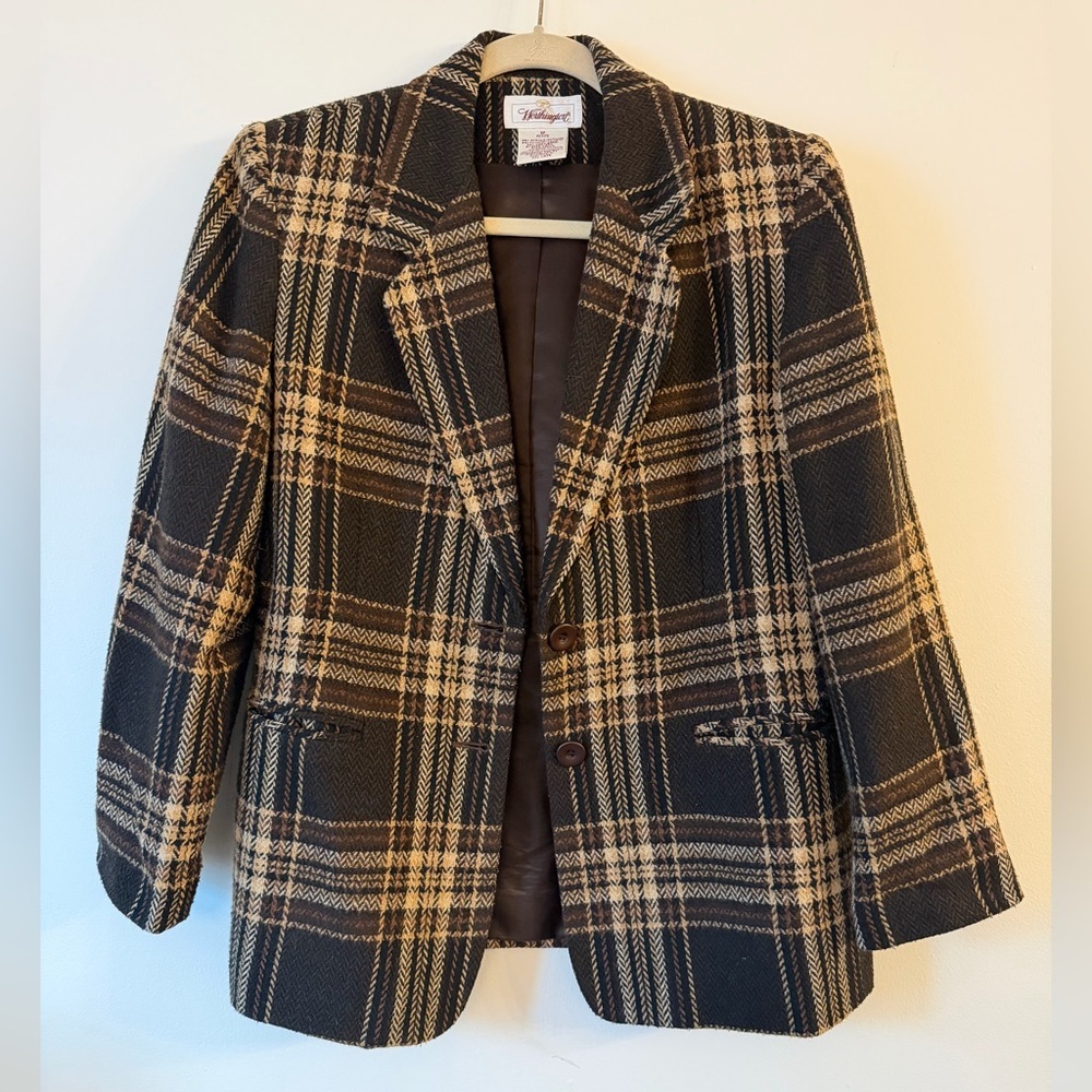 Vintage Worthington Plaid Blazer Jacket Womens 6 Brown Career Academia Retro 90s